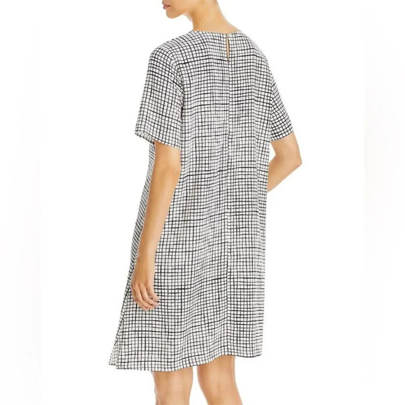 EILEEN FISHER NWOT Checked Tencel Blend Dress in Bone Black - Picture 2 of 8